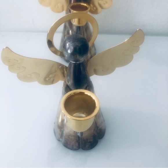 VINTAGE BRASS ANGEL CANDLEHOLDERS SILVER GOLD SET - Picture 4 of 8